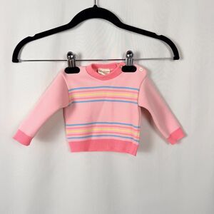 Vintage Baby Girls Pullover Sweater Striped Crew Neck Acrylic Newborn 0 Month
